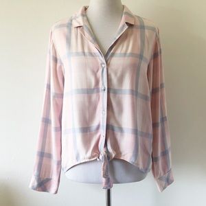 SANCTUARY PLAID TIE FRONT BUTTON SHIRT